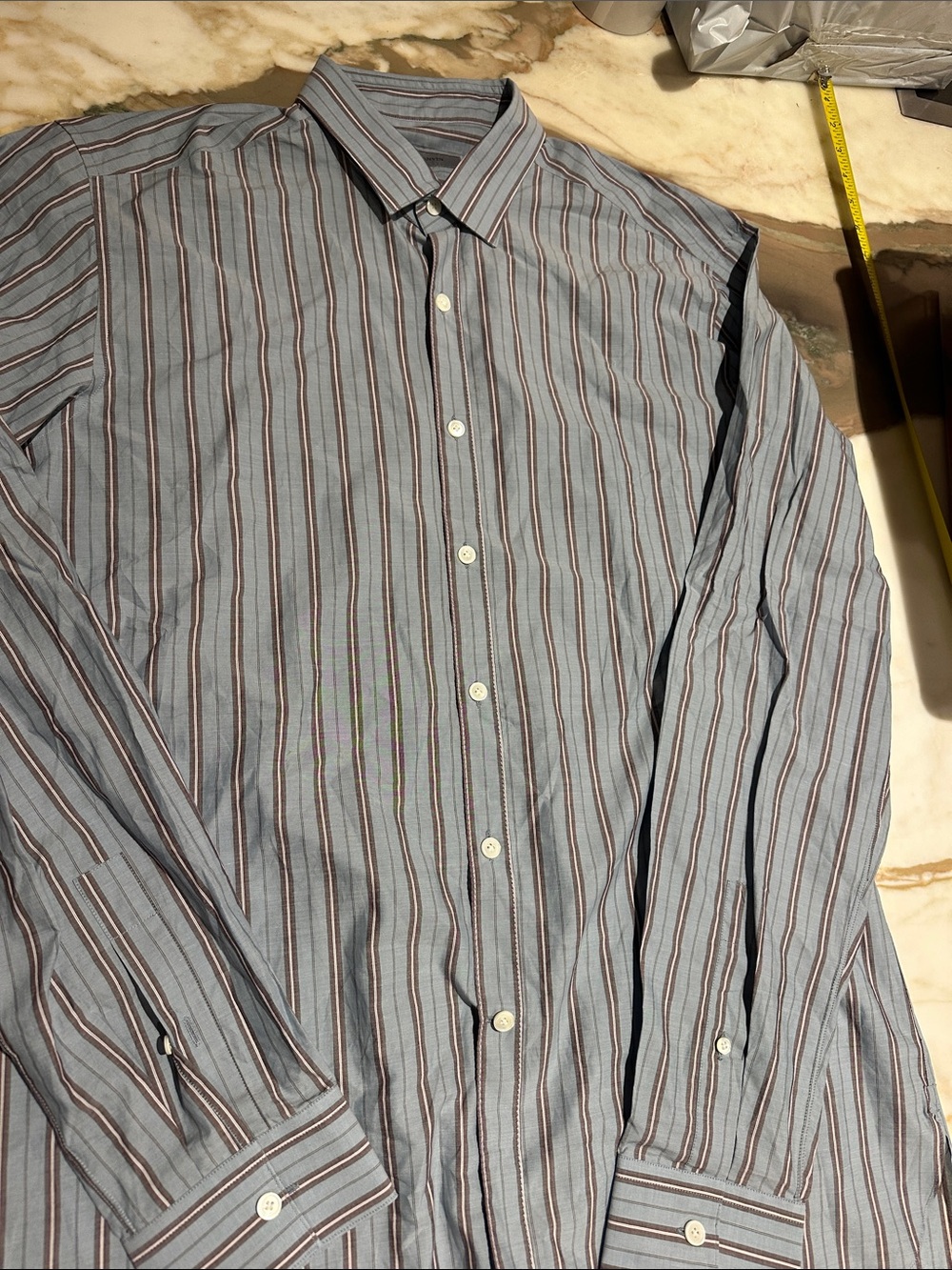 Lanvin Blue Gray Burgendy Stripe Long-Sleeve Dress Shirt